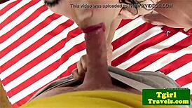 Soccer Ladyboy Emma Teases POV Blowjob with Braces and Cumshot