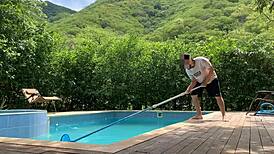 Natasha And Megan Tan Naked With Pool Guy