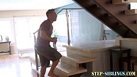 Teen stepsister slurps on hard cock daily