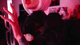 Nier Automata 2B cosplay teen gets anal in hot ahegao scene