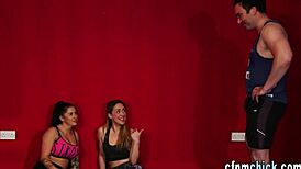 Spandex Clad Brits Jerk Guys in Femdom CFNM Scene. They Give Blowjobs and Cumshots While Face Sitting