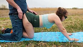 Damn, this stranger at training is a nymphomaniac bitch giving blowjobs in the forest