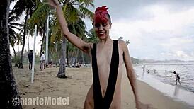 Hairy micro bikini try-on turns into public flashing fun 😏