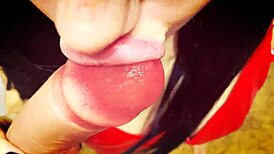 Blonde in jeans sucks friend’s dick post-date with close-up cumshot