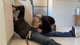 Hot Wife Sucks Plumber in Kitchen, Swallows Cum in Mouth