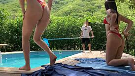Natasha And Megan Tan Naked With Pool Guy