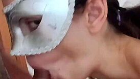 She sucks cock and takes cum in her mouth