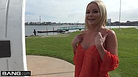 Rachele Richey flashes giant titties outdoors
