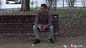 Valeria deepthroats old man's big cock