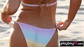 tahlia paris strips sensually at beach