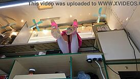 European teen gets upskirt at work for extra cash