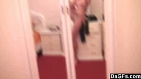 horny babe gropes herself in the kitchen