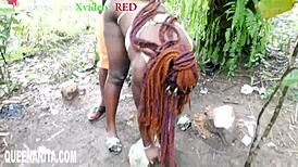 Indian BBW bends over for big cock outdoors, getting wet and cumming.