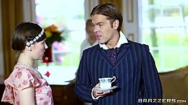 in a fantasy scene, british babe erica fontes in boots and heels gets her shaved pussy pounded by a tattooed guy