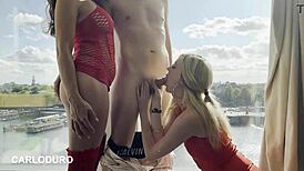 Hot Threesome with Ms Saigon Luna Truhrmann Double Blowjob