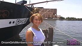 Gigantic tit alert, Mindy strips fully naked in public with tanned body