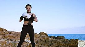 Boxer tied and spanked before rimming dom by sea