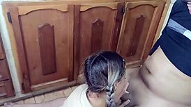 schoolgirl princess charms stepdad into kitchen fling