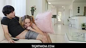 Tightmom Stepsiblings Get Naughty Behind Stepdad in Living Room Fuck