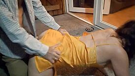 French Amateur Licks Pussy In Satin Lingerie Before Doggy Fuck!