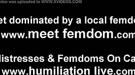 Femdom teases cock to orgasm with handjob humiliation