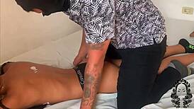 Horny stepsister enjoys massage on tits and ass.