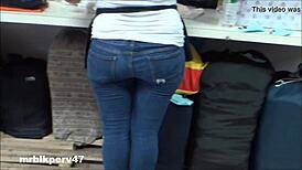 Sweaty tight Asian ass caught on hidden candid camera