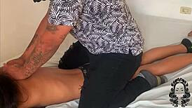 Horny stepsister enjoys massage on tits and ass.