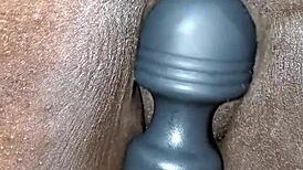 ebony bbw fingers herself to squirting orgasm in blue film