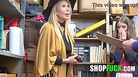 Ffm Scared Granddaughter and Lustful Grandma Fucked for Stealing. Office Threesome Shocks with Clothes Ripped.