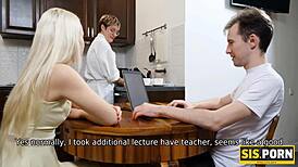 Blonde shows off sucking talent and gets pounded by stepbro.