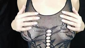 cute brunette in pigtails has real nipple orgasm on her natural tits