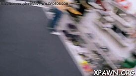 this horny slut is sucking and fucking in the shop. so nasty and european.