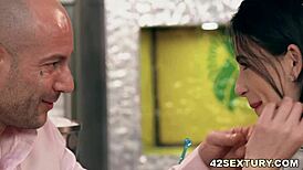 Tiny Petite Kate Rich Seduced By Older Guy With Thick Rod, Kissing And Riding Cowgirl