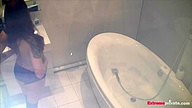 spying on stepdaughter scarlett playing with toys in steamy bathroom bath