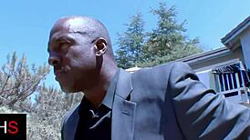 Blonde with light skin rides a black cock. Her pussy stretches wide open