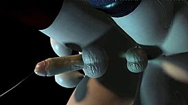 cyborg futa sneaks behind another for a wild ride