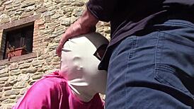 Laura in pink outfit gives outdoor blowjob and creampie! 😍