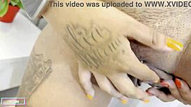 Oh yeah, that latina slut is squirting and taking it deep in her ass 😍