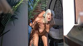 Skinny blonde teen with narrow ass moans during intense blowjob