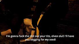 i'm bangin the fallen princess's big boobs in doggystyle threesome