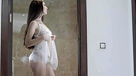 Stepbro devours Anya Krey’s young pussy, licking until she cums hard on his tongue.