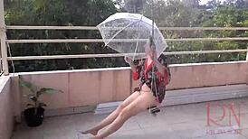 depraved housewife swings without panties under umbrella full video