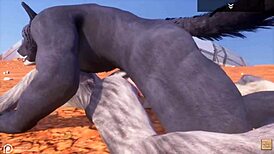 Alpha wolf devours tasty she-wolf in wild life furry adventure