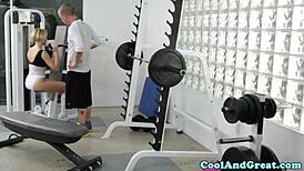 bigtitted skank bouncing spotters dick in gym with face fucking and gagging