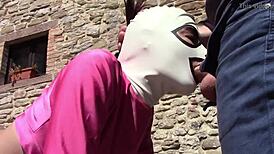 Laura in pink outfit gives outdoor blowjob and creampie! 😍