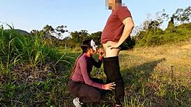 Latina teen gives anus in woods, cums fast, gets pussy filled