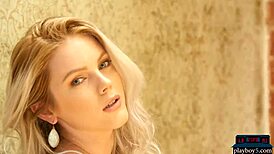 blonde milf with big natural boobs does solo striptease