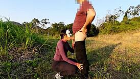 Latina teen gives anus in woods, cums fast, gets pussy filled