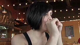 Sexy Brunette Caught in Risky Public Nude Interview Scene